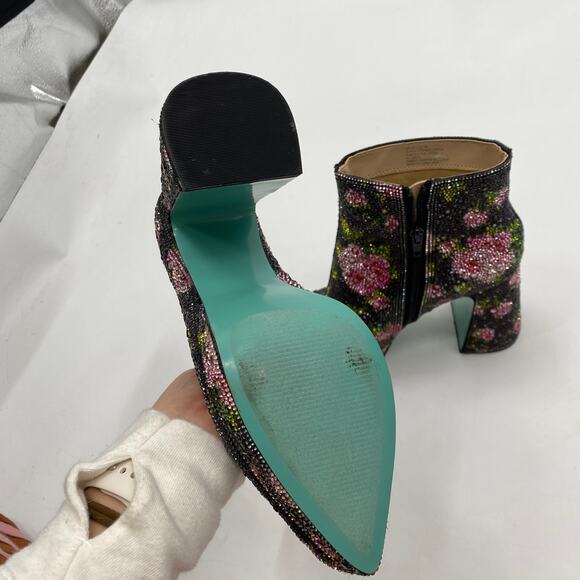 Betsey Johnson Della black floral rhinestone heel booties - Picture 6 of 7